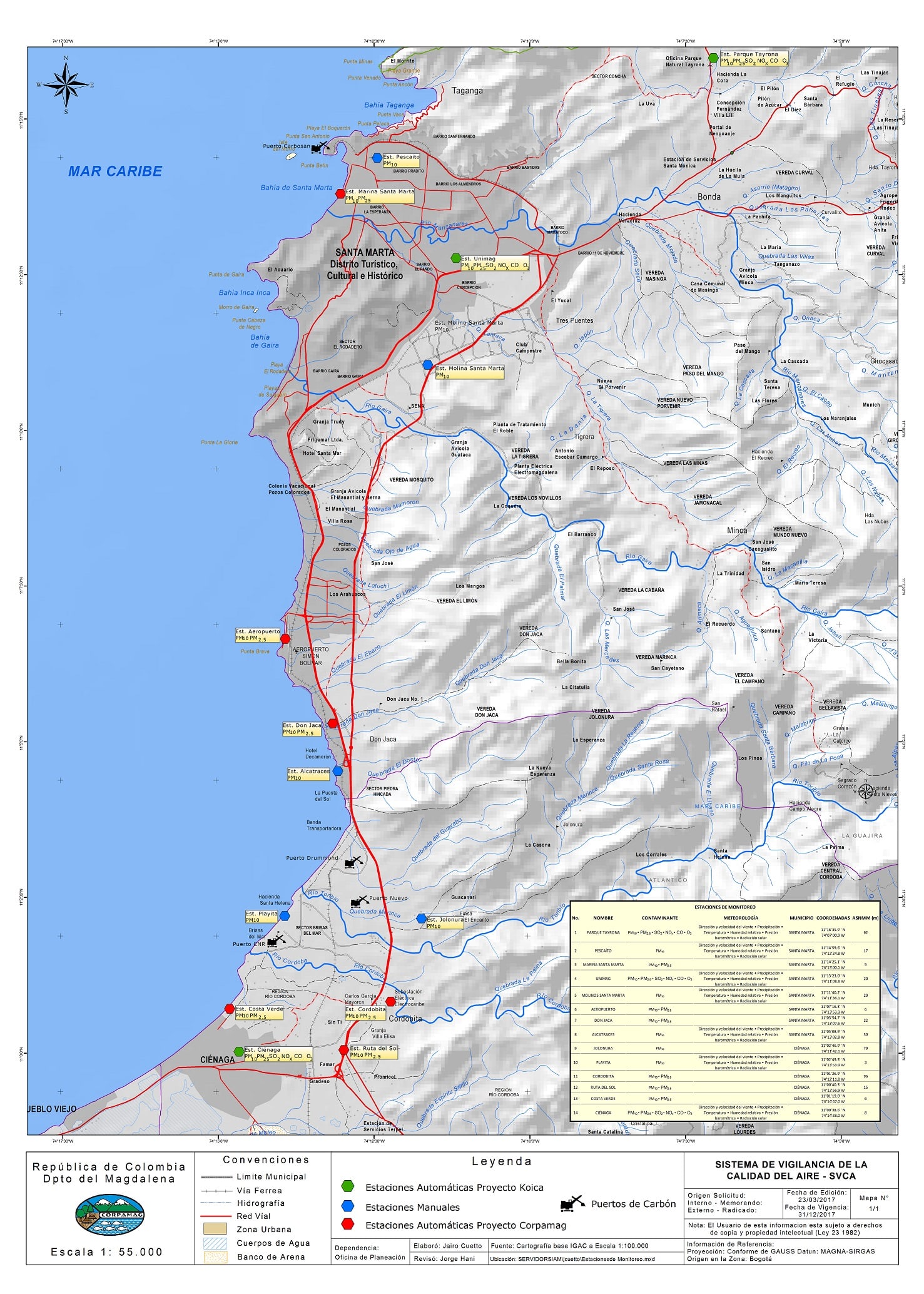 Mapa de ubicación de las estaciones de vigilancia