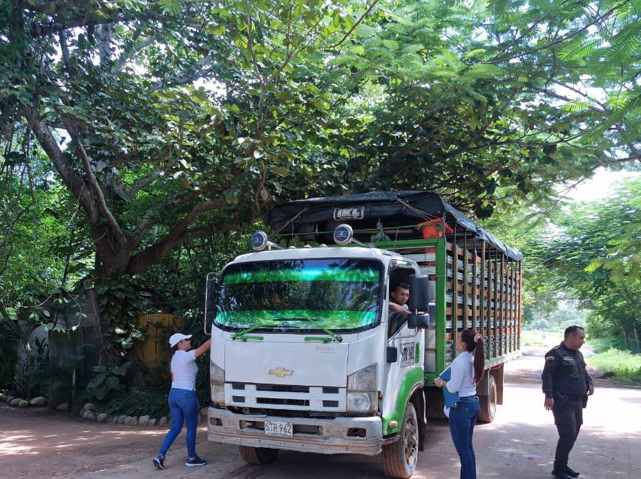 Funcionarios y policia hablando con conductor de vehiculo