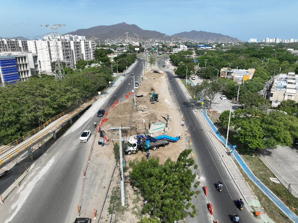 Panoramica de la obra en el sector de la UCC. Imagen en drone