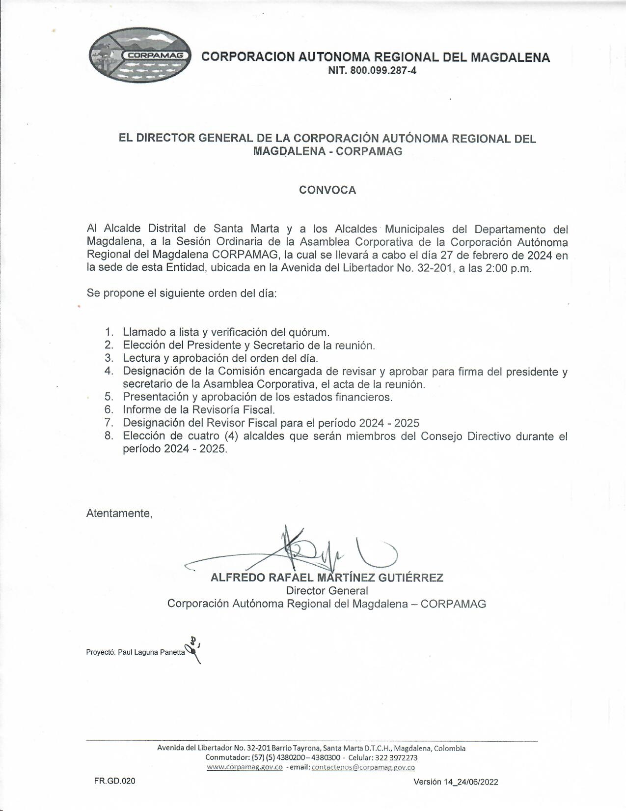Convocatoria  a la Sesión Ordinaria de la Asamblea Corporativa 2024