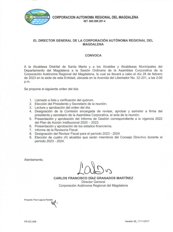 Corpamag convoca a Sesión Extraordinaria de la Asamblea Corporativa 2023